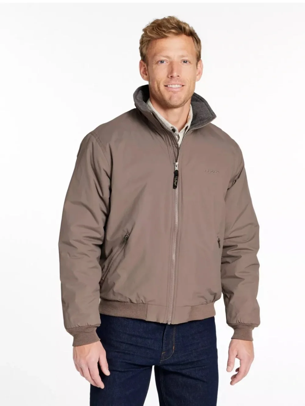 L.L. Bean Men's Taupe Fleece Lined Windbreaker Jacket XL